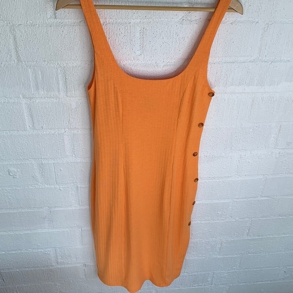 H:ours by Revolve Ribbed Orange Side Button Down Slit Bodycon Dress sz S - Picture 2 of 8